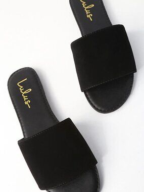 Lulus Addison Black Nubuck Slide Sandals - Size 10